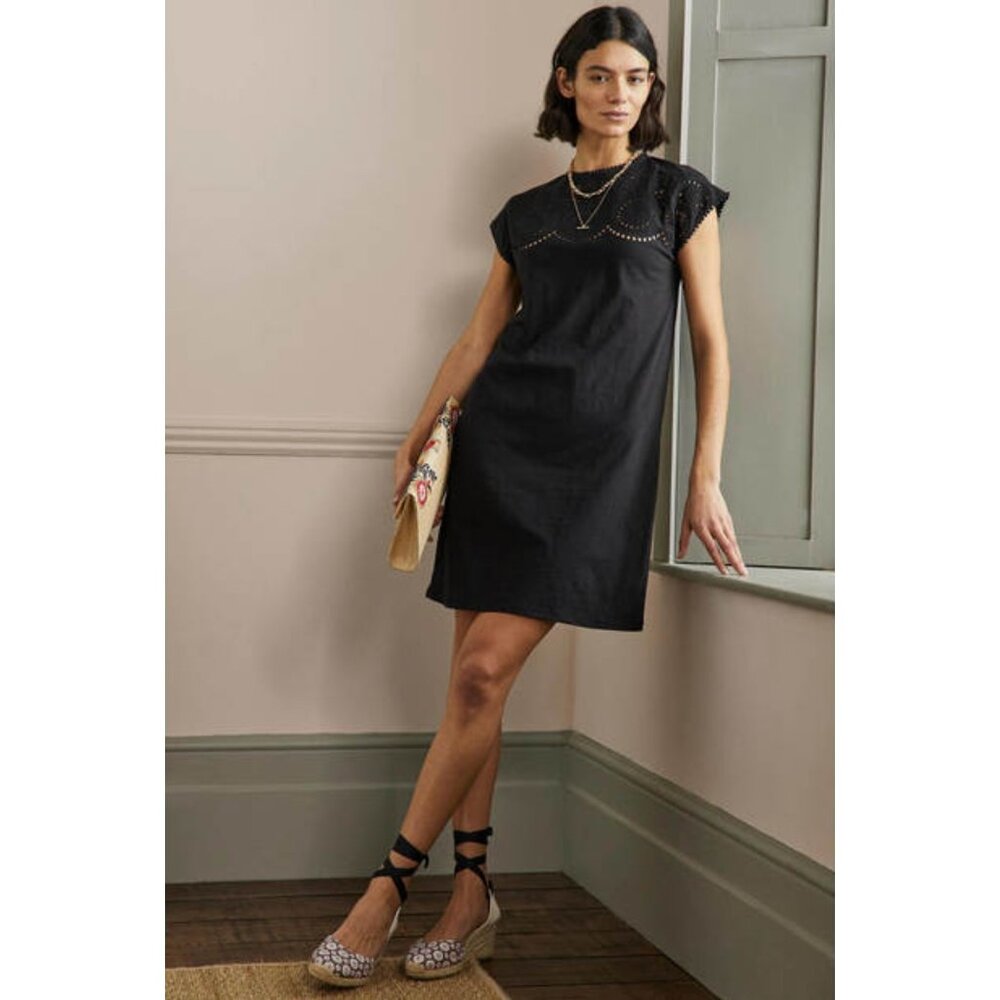 Boden Black Eyelet-Trim Mini Dress